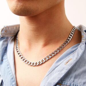 Silver Flat Curb Chain Necklace 9mm thick 20 inches long